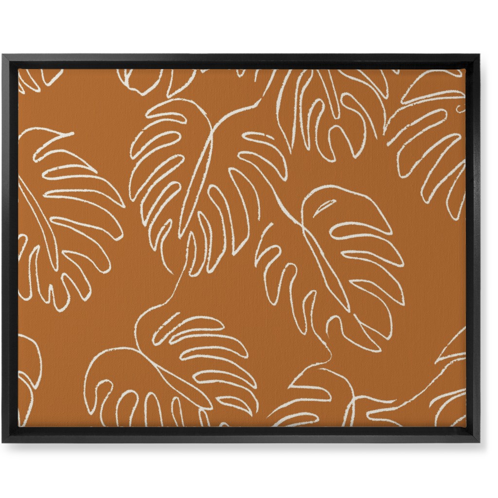 Monstera Line Art - Burnt Orange Wall Art, Black, Single piece, Canvas, 16x20, Orange