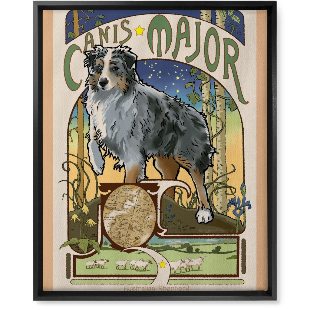 Art Nouveau Canis Major Aussie Wall Art, Black, Single piece, Canvas, 16x20, Multicolor