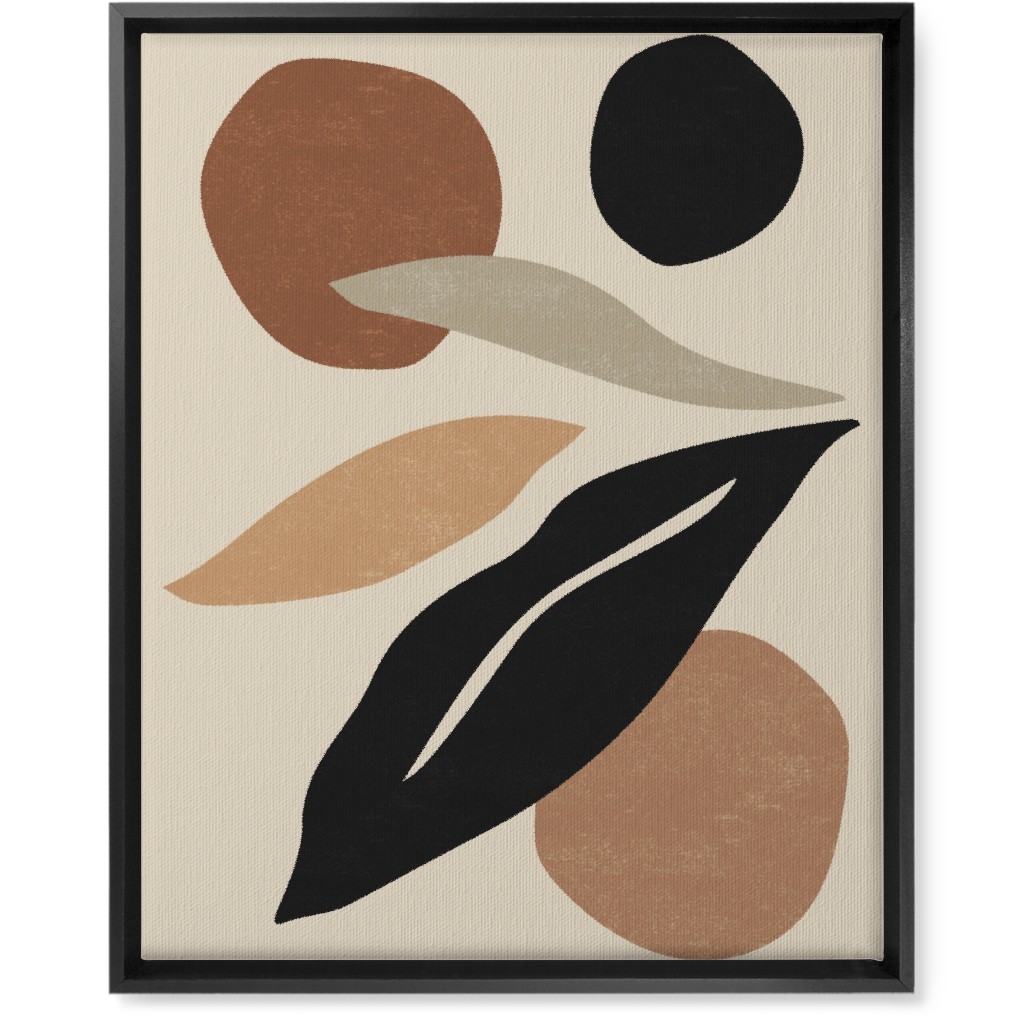 Abstract Shape and Leaf Collage - Neutral Wall Art, Black, Single piece, Canvas, 16x20, Beige, Pearl