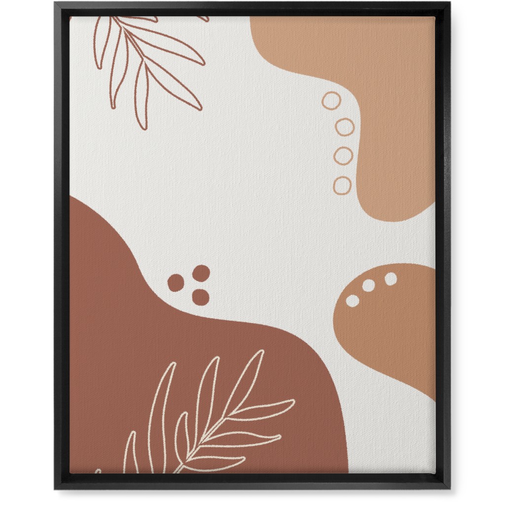 Abstract Shapes and Fern Leaves - Earth Tones Wall Art, Black, Single piece, Canvas, 16x20, Orange, Orange