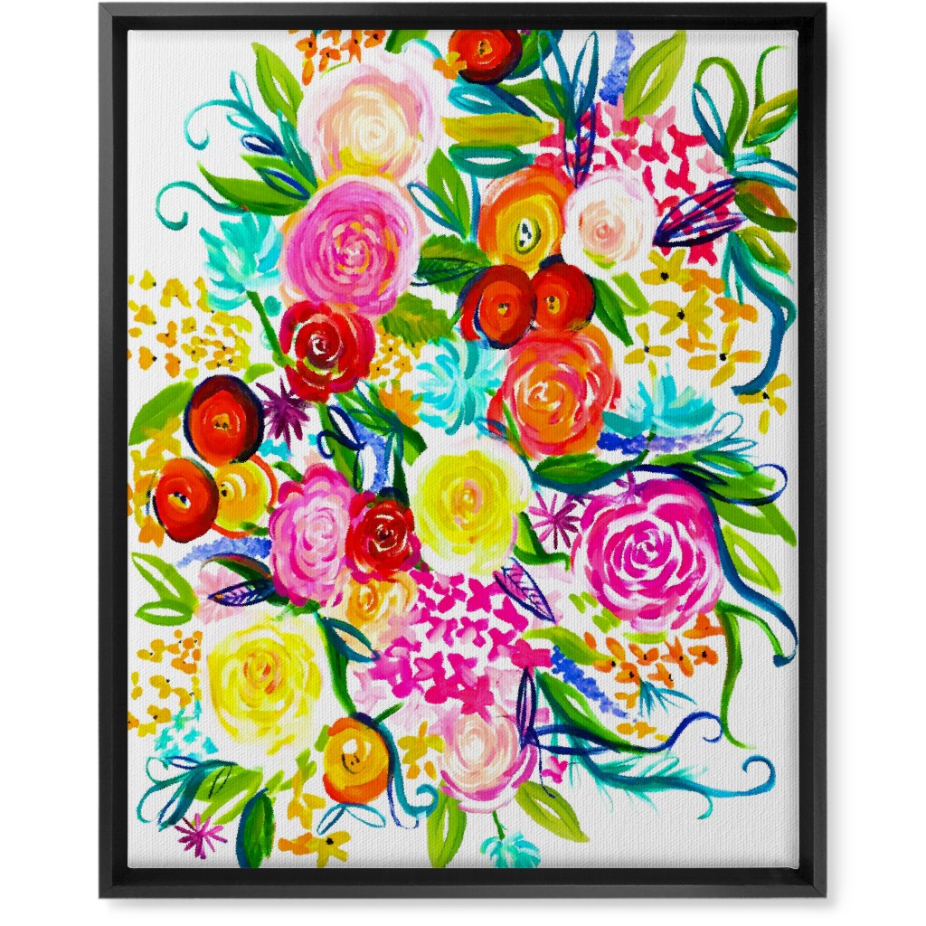 Summer Floral Acrylic Floral - Neon Wall Art, Black, Single piece, Canvas, 16x20, Multicolor