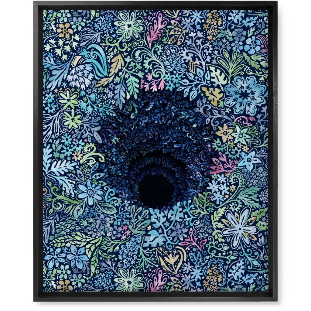 Deep Down Colorful Floral Abstract Wall Art, Black, Single piece, Canvas, 16x20, Blue