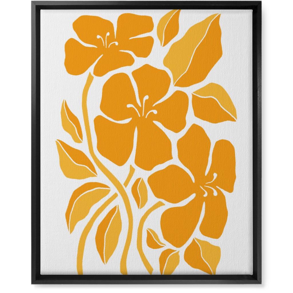Minimalist Block Hibiscus Floral - Yellow Wall Art, Black, Single piece, Canvas, 16x20, Orange, Orange