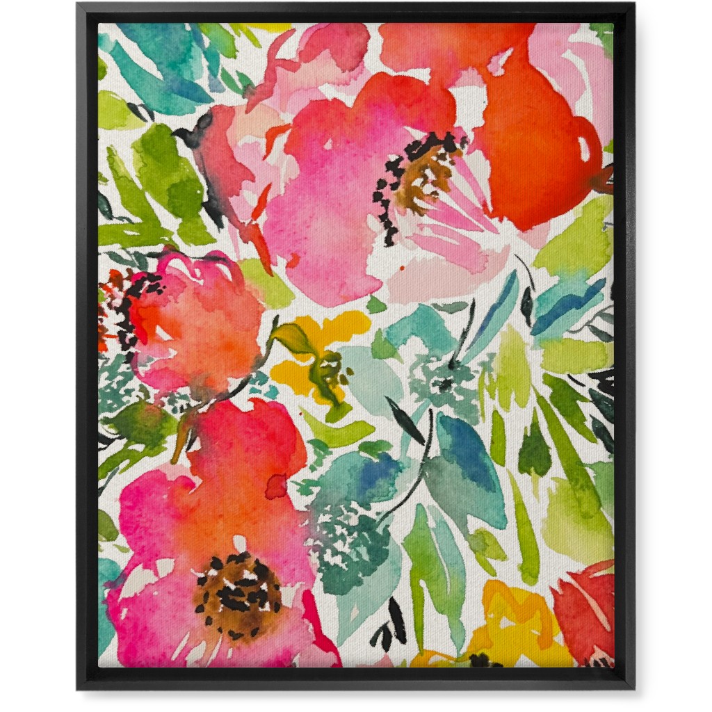 Bright Summer Florals - Multi Wall Art, Black, Single piece, Canvas, 16x20, Multicolor