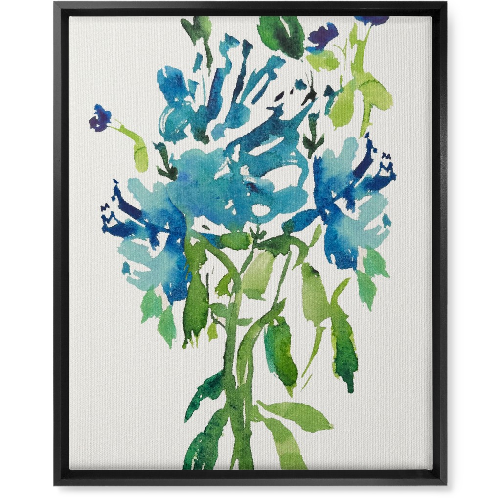 Watercolor Florals - Blue Wall Art, Black, Single piece, Canvas, 16x20, Blue, True Blue