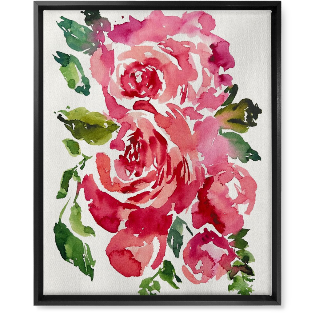 Watercolor Roses - Red Wall Art, Black, Single piece, Canvas, 16x20, Pink