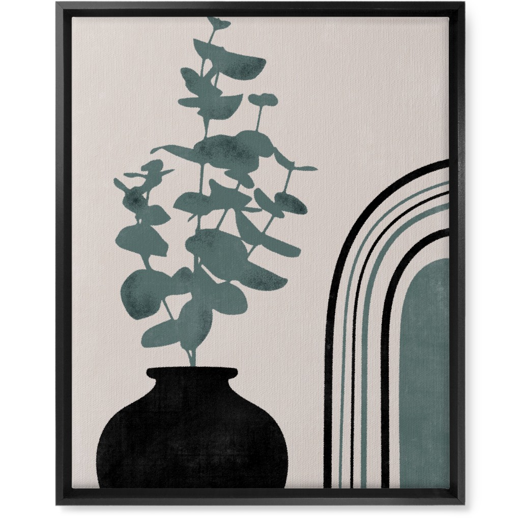 Modern Eucalytus Vase - Green and Ivory Wall Art, Black, Single piece, Canvas, 16x20, Green
