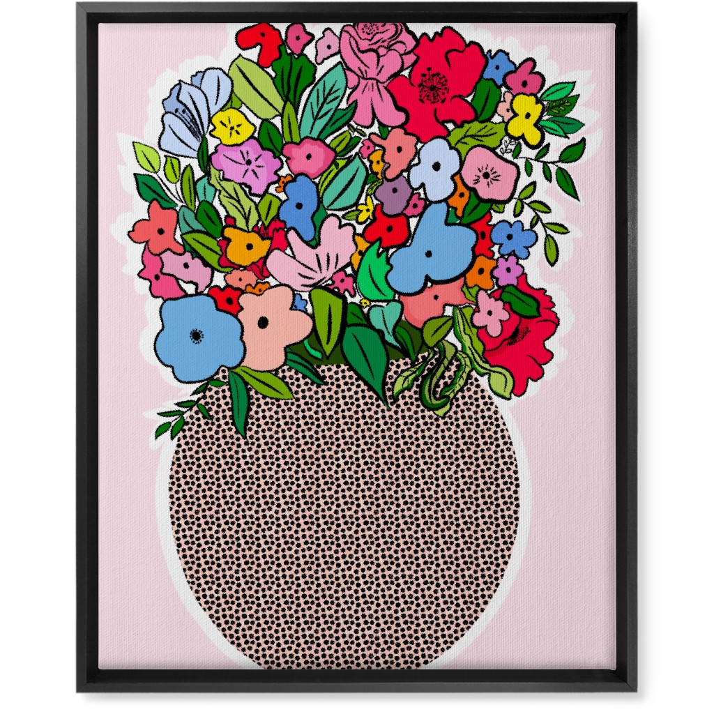 Pretty Happy - Multi on Pink Wall Art, Black, Single piece, Canvas, 16x20, Pink, Bright Pink