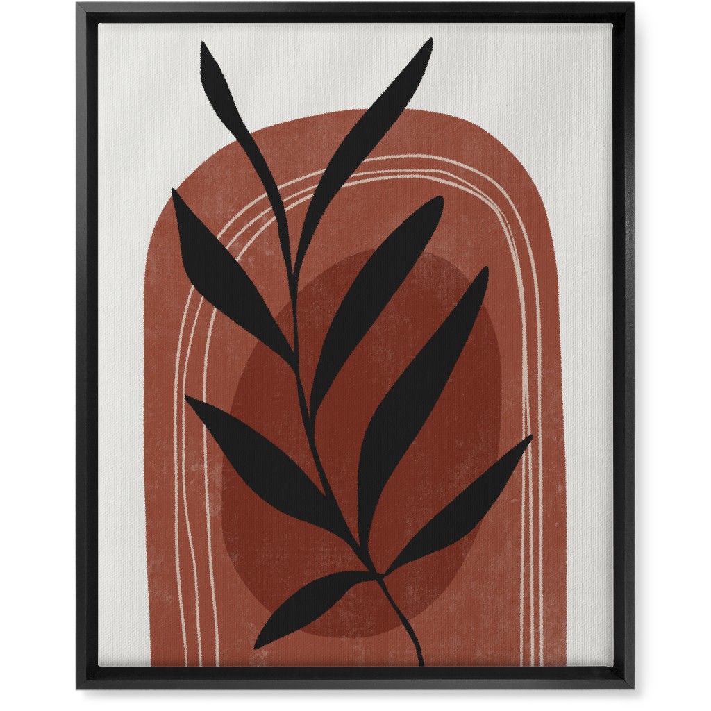 Abstract Leaf Sunrise - Terracotta and Ivory Wall Art, Black, Single piece, Canvas, 16x20, Brown