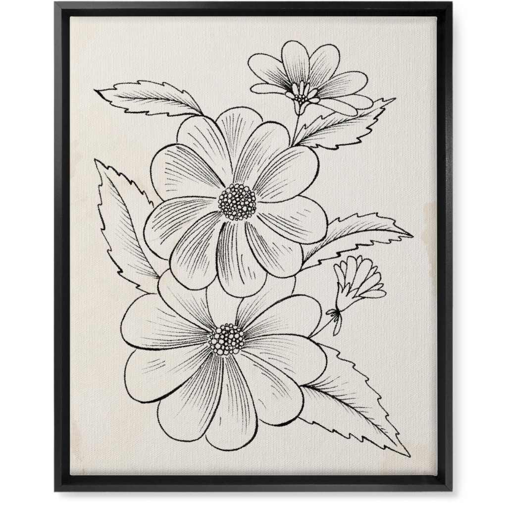 Vintage Flower Sketch - Beige and Black Wall Art, Black, Single piece, Canvas, 16x20, Beige