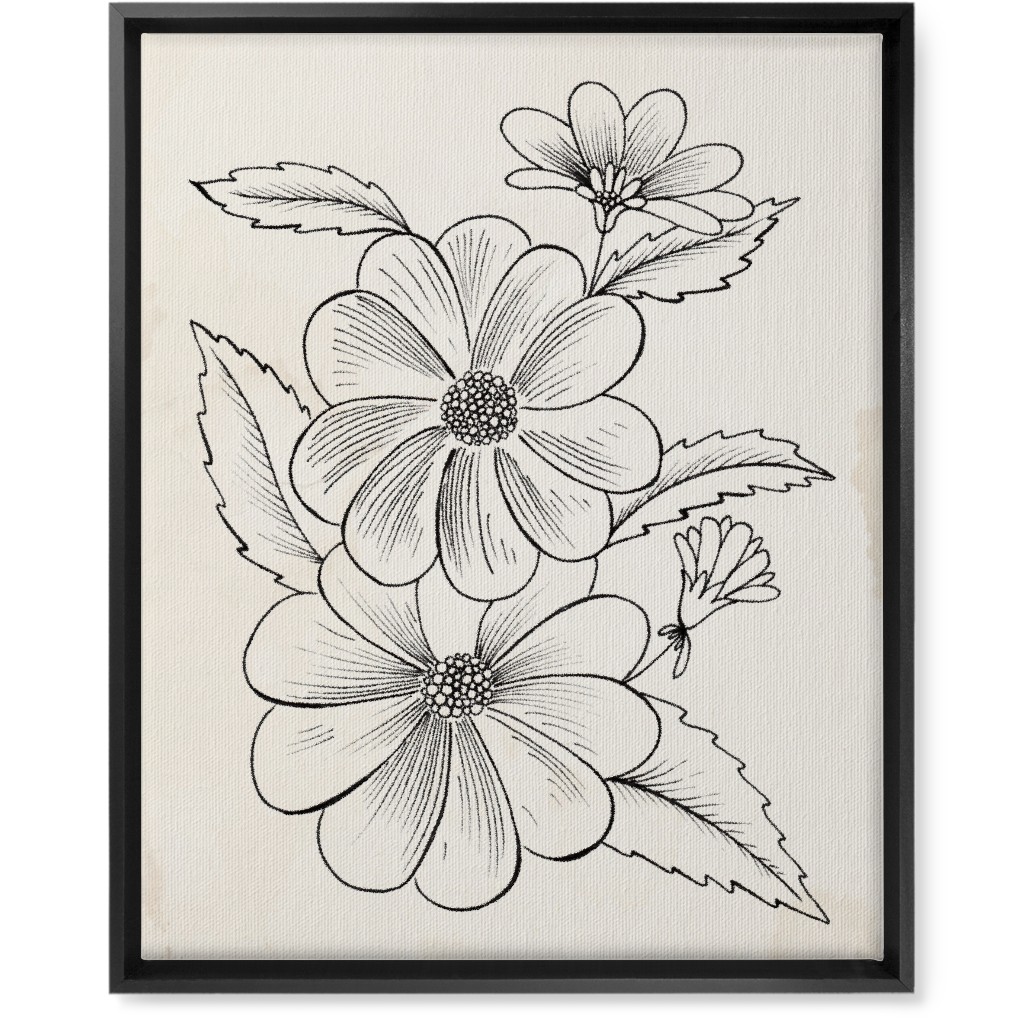 Vintage Flower Sketch - Beige and Black Wall Art, Black, Single piece, Canvas, 16x20, Beige, Pearl