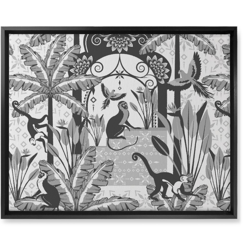 Exotic Tropical Garden Wall Art, Black, Single piece, Canvas, 16x20, Gray