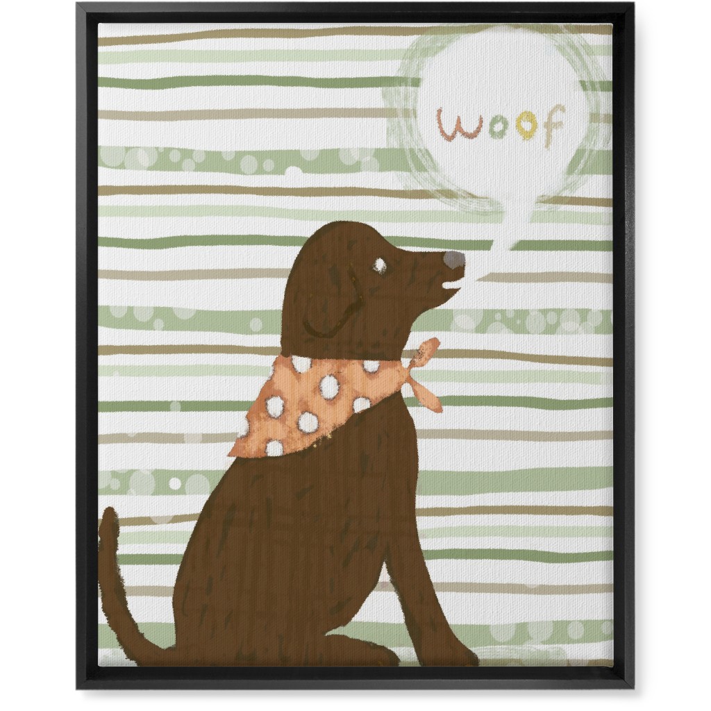Woof, Dog - Brown and Green Wall Art, Black, Single piece, Canvas, 16x20, Green, Classic Green