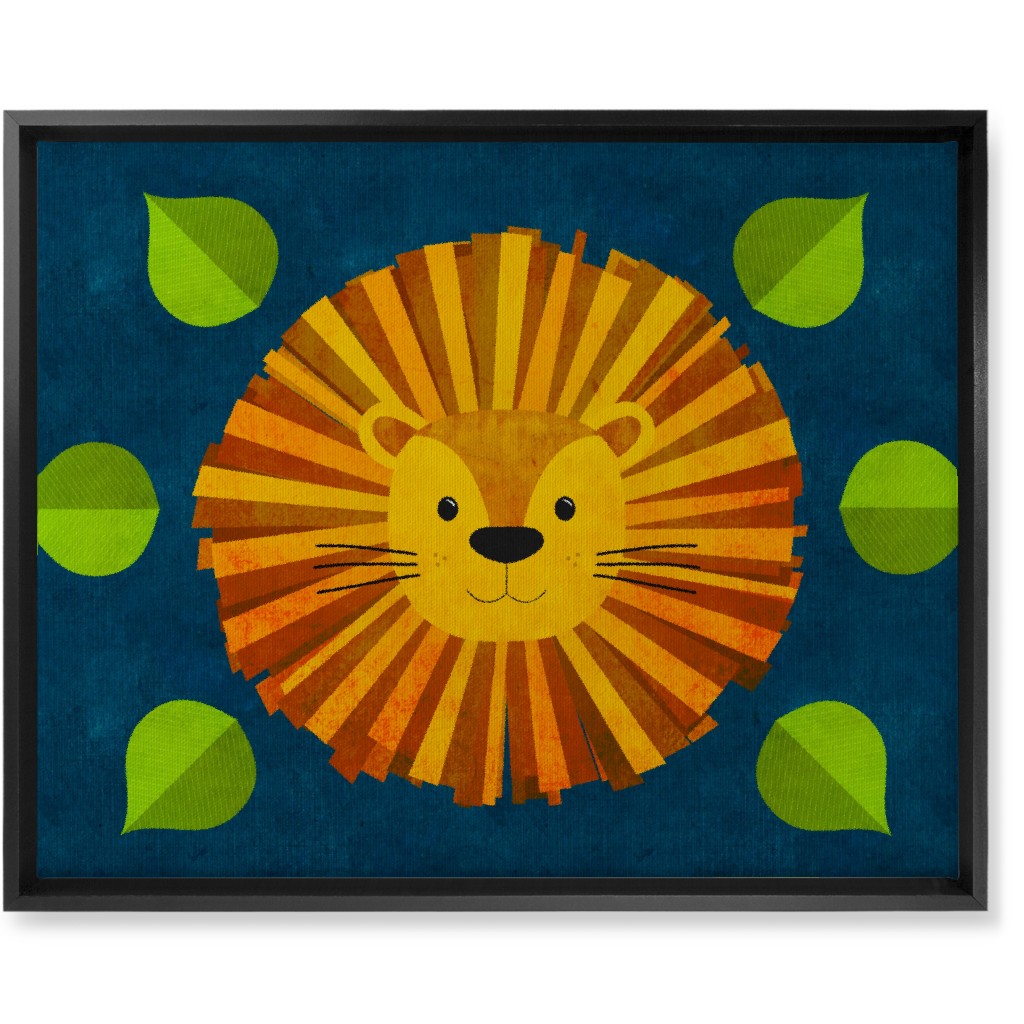 Lion Man - Multi on Blue Wall Art, Black, Single piece, Canvas, 16x20, Orange