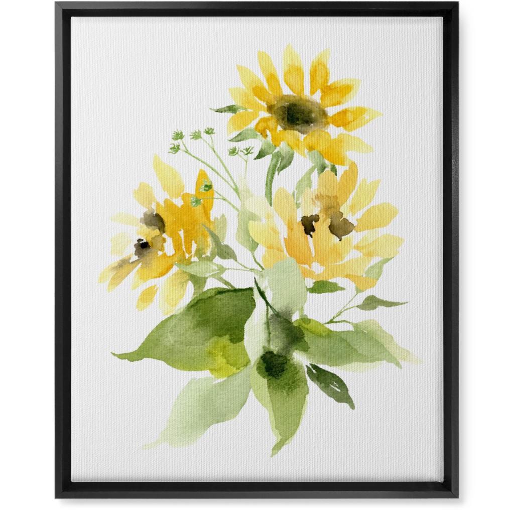 Bunch of Sunflowers Watercolor - Yellow Wall Art, Black, Single piece, Canvas, 16x20, Yellow