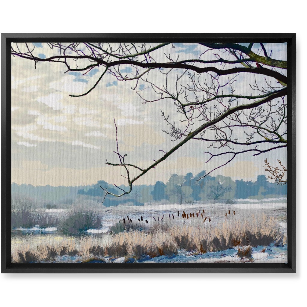 Winter Marsh With Trees Wall Art, Black, Single piece, Canvas, 16x20, Blue