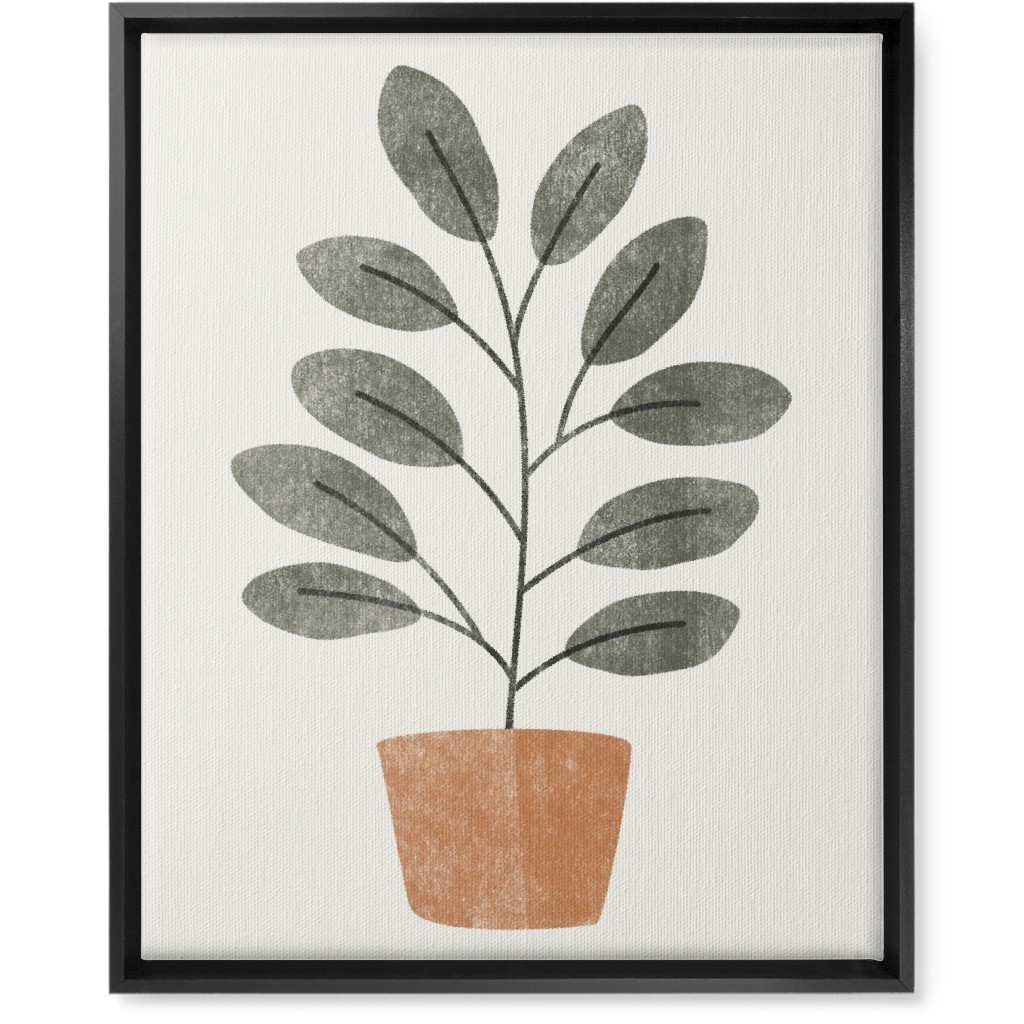 Botanical Plant in Pot - Gray and Beige Wall Art, Black, Single piece, Canvas, 16x20, Gray