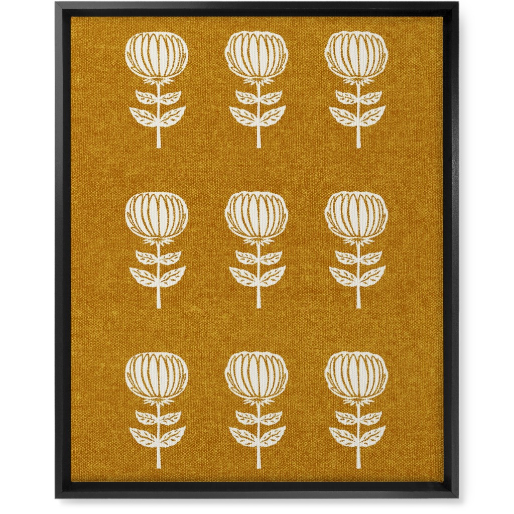 Block Print Floral Wall Art, Black, Single piece, Canvas, 16x20, Yellow