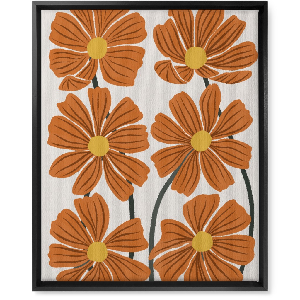 Botanical Cosmos Flowers Wall Art, Black, Single piece, Canvas, 16x20, Orange