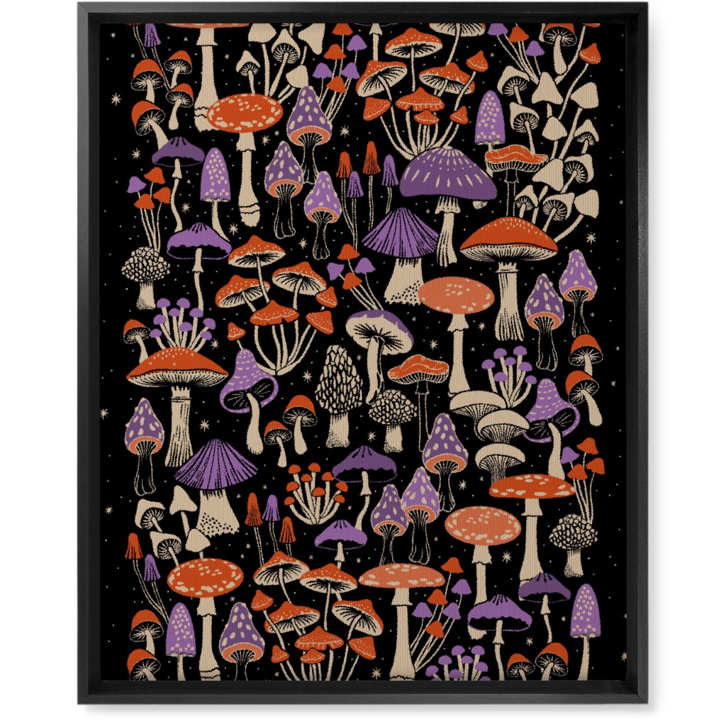 Mushrooms and Stars Wall Art, Black, Single piece, Canvas, 16x20, Purple