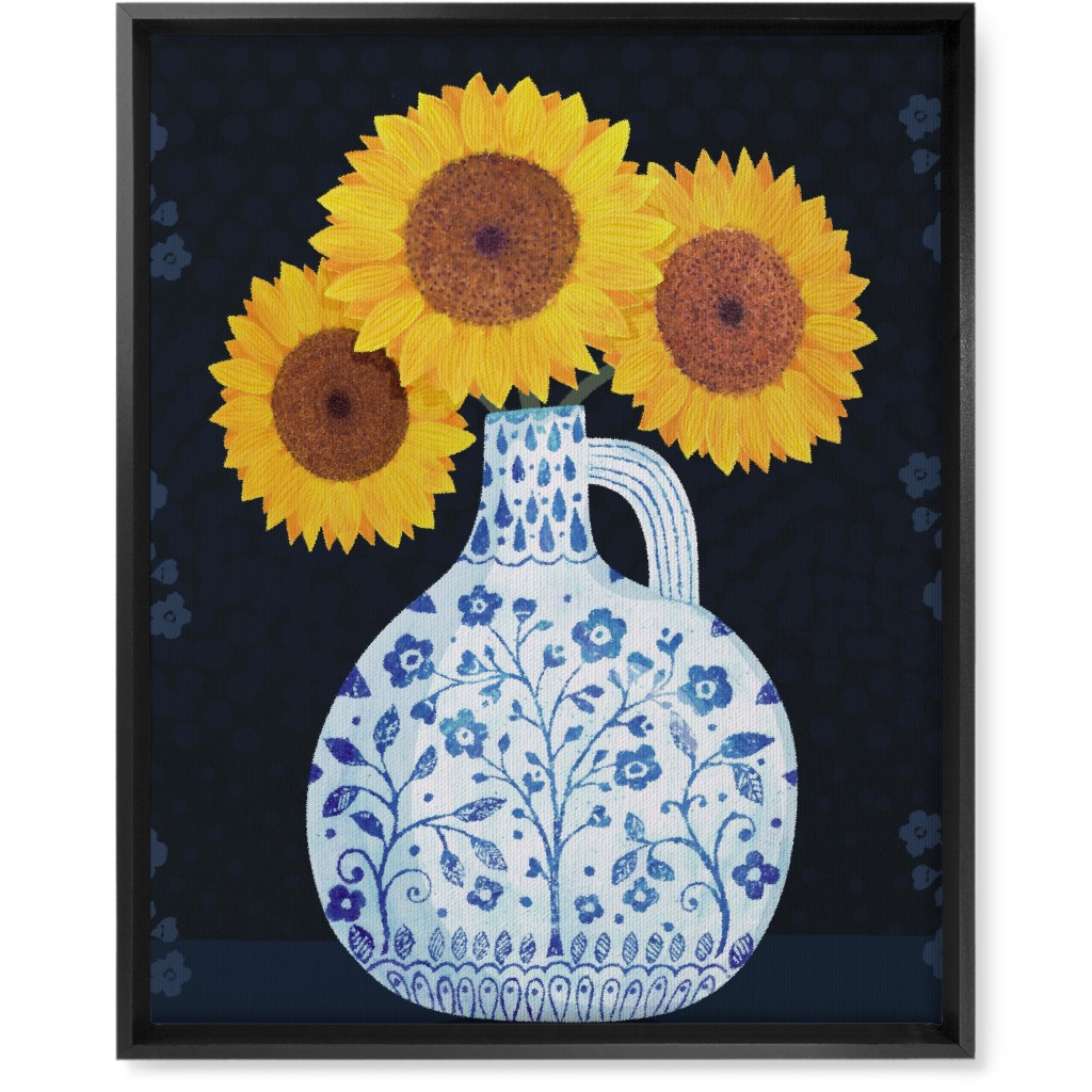 Vase of Sunflowers - Yellow on Black Wall Art, Black, Single piece, Canvas, 16x20, Multicolor
