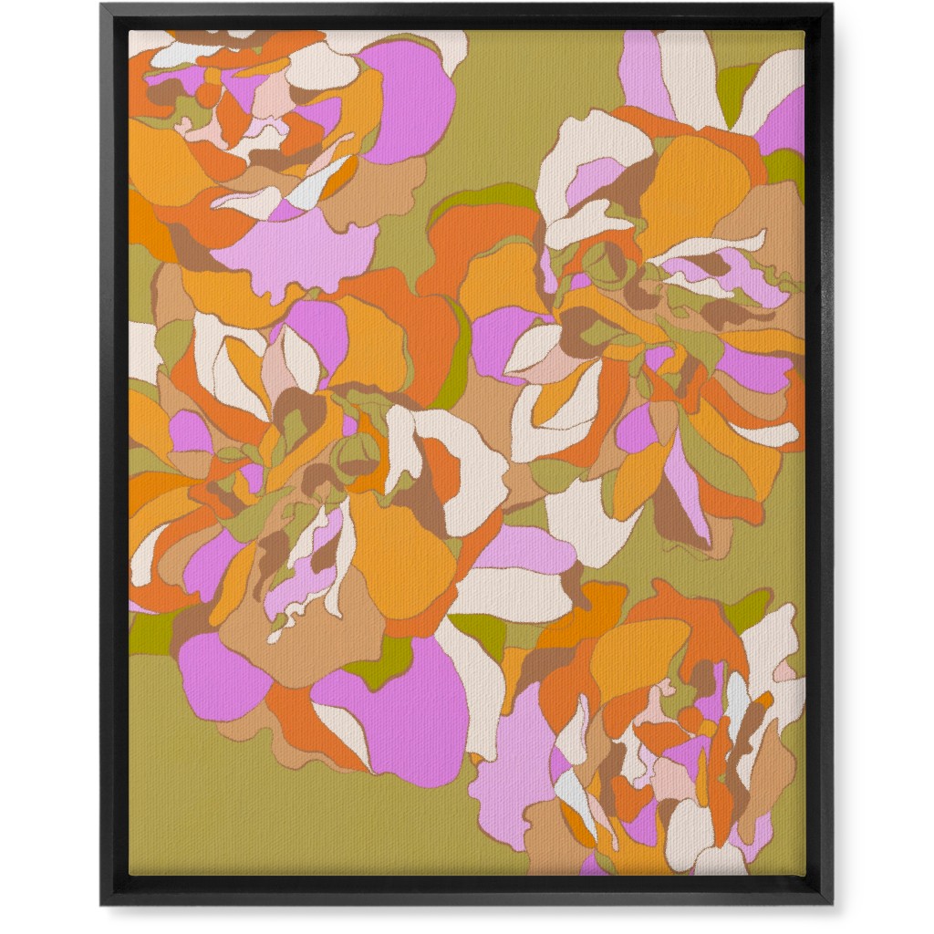 Maxi Boho Peonies Wall Art, Black, Single piece, Canvas, 16x20, Orange, Mantis