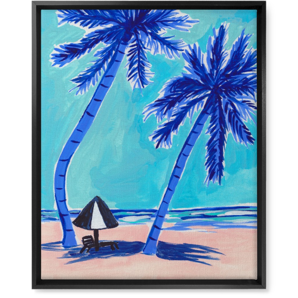 Beach Side - Blue and Beige Wall Art, Black, Single piece, Canvas, 16x20, Blue