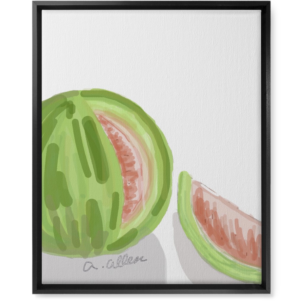 Watermelon - Green and Pink Wall Art, Black, Single piece, Canvas, 16x20, Multicolor