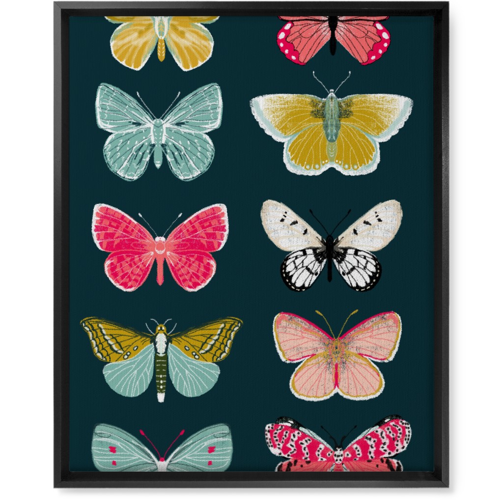 Butterflies Botanic Nature - Multi on Navy Wall Art, Black, Single piece, Canvas, 16x20, Multicolor