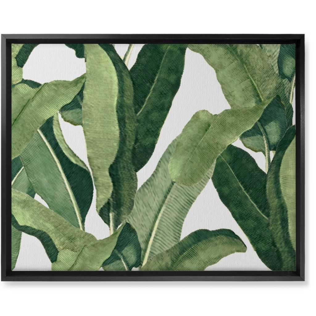 Tropical Leaves - Greens on White Wall Art, Black, Single piece, Canvas, 16x20, Green