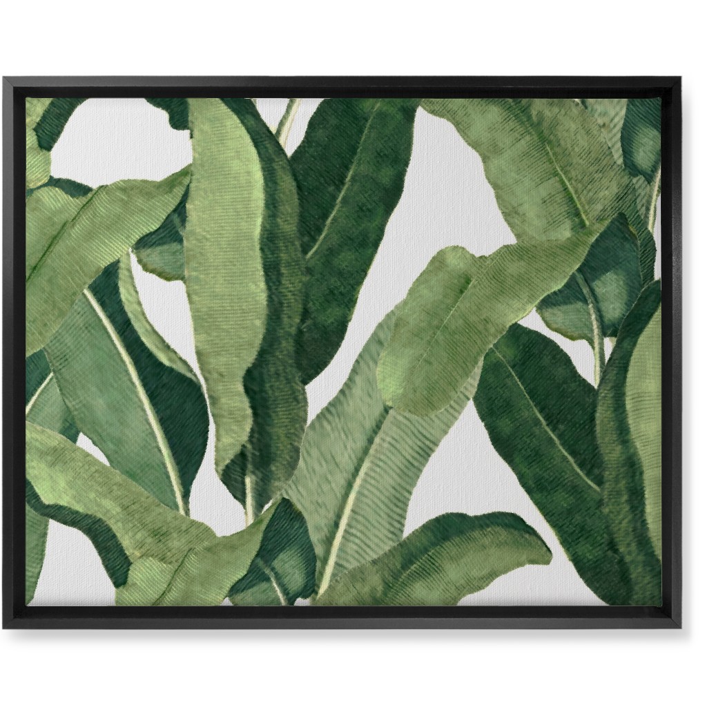 Tropical Leaves - Greens on White Wall Art, Black, Single piece, Canvas, 16x20, Green, Classic Green