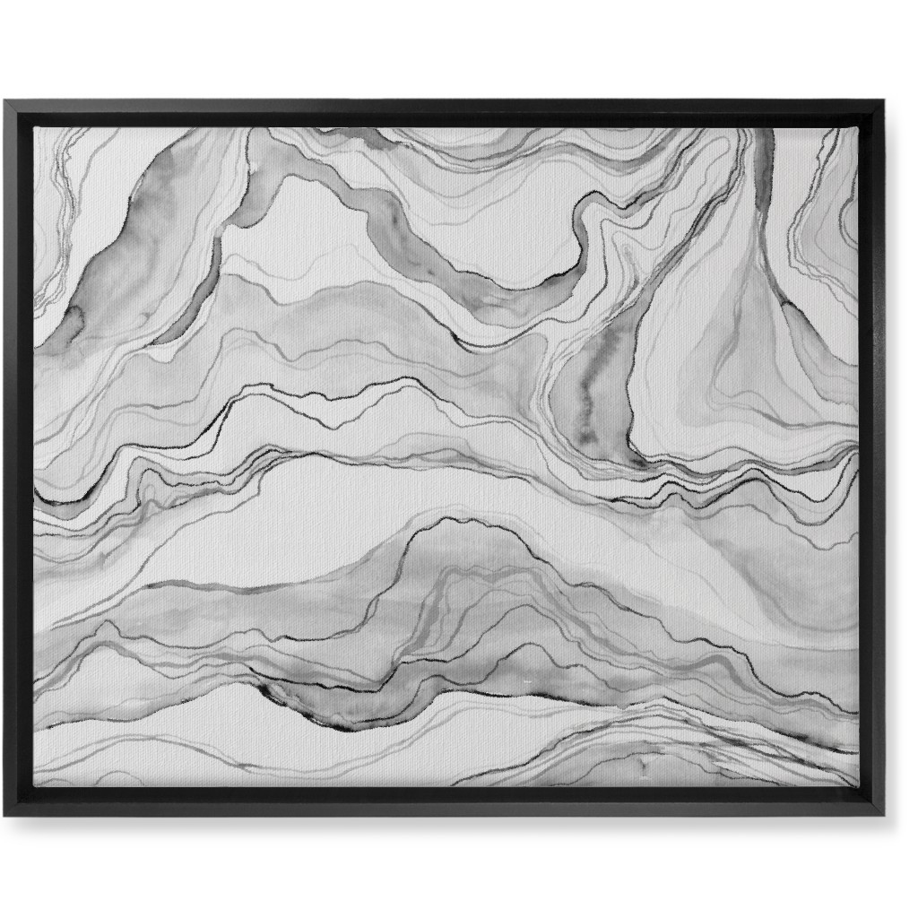 Watercolor Marble Wall Art, Black, Single piece, Canvas, 16x20, Gray