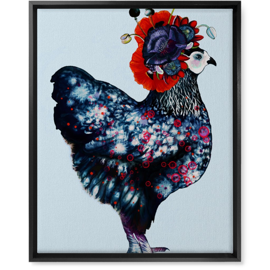 Poppycock - Floral Chicken Wall Art, Black, Single piece, Canvas, 16x20, Multicolor