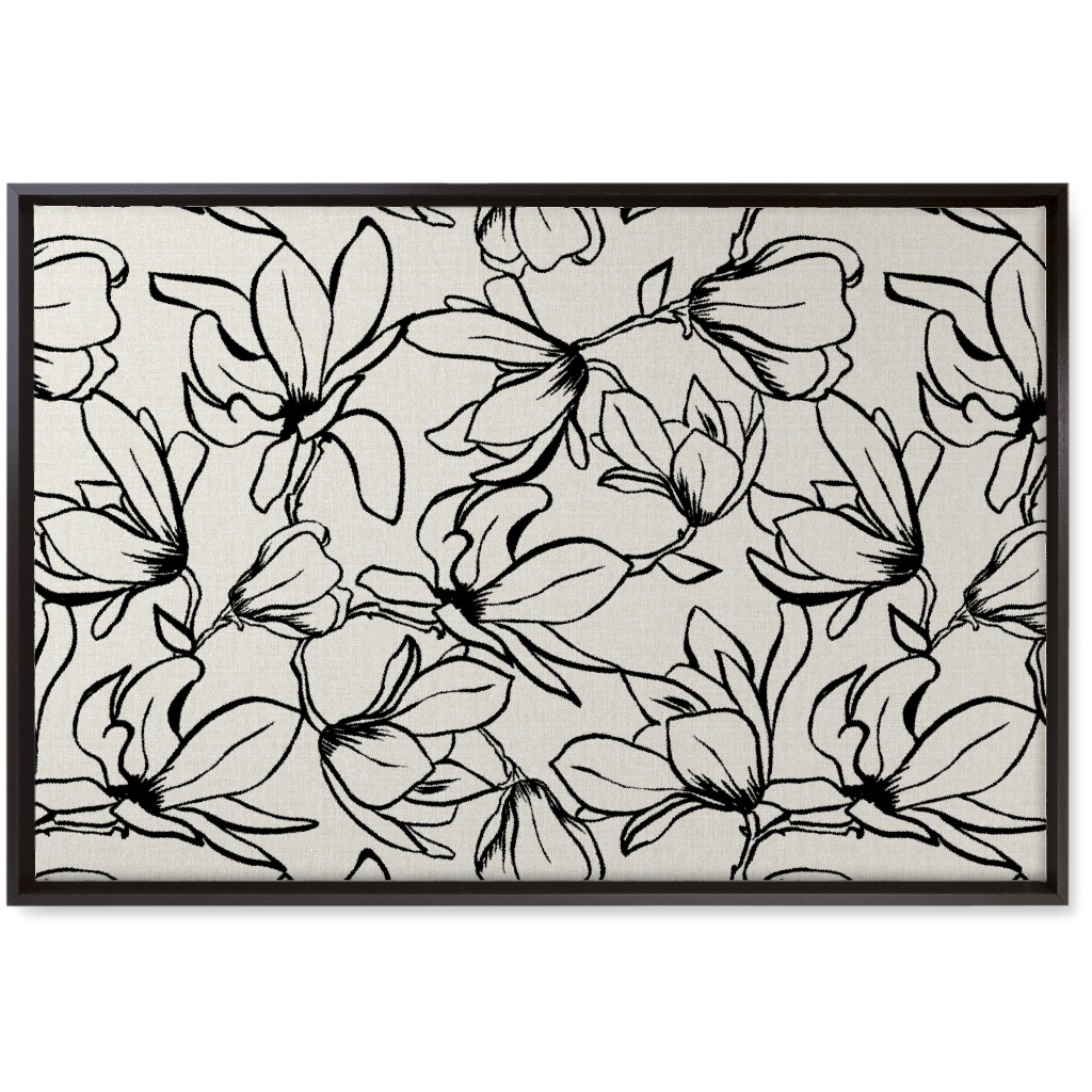 Magnolia Garden - Textured - White & Black Wall Art, Black, Single piece, Canvas, 20x30, Beige, Pearl