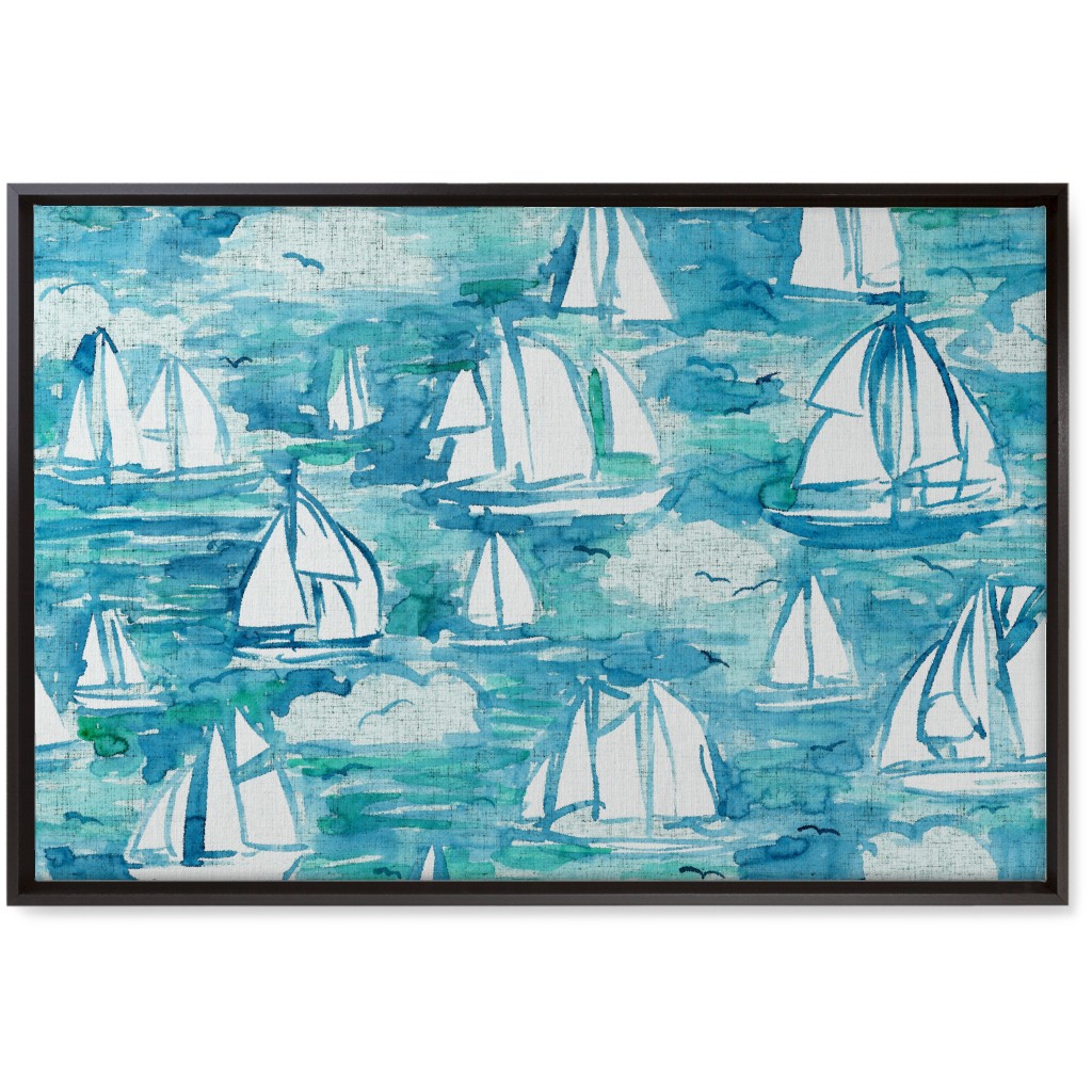 Sailboats Sailing Watercolor Loosely Painted - Blue Wall Art, Black, Single piece, Canvas, 20x30, Blue