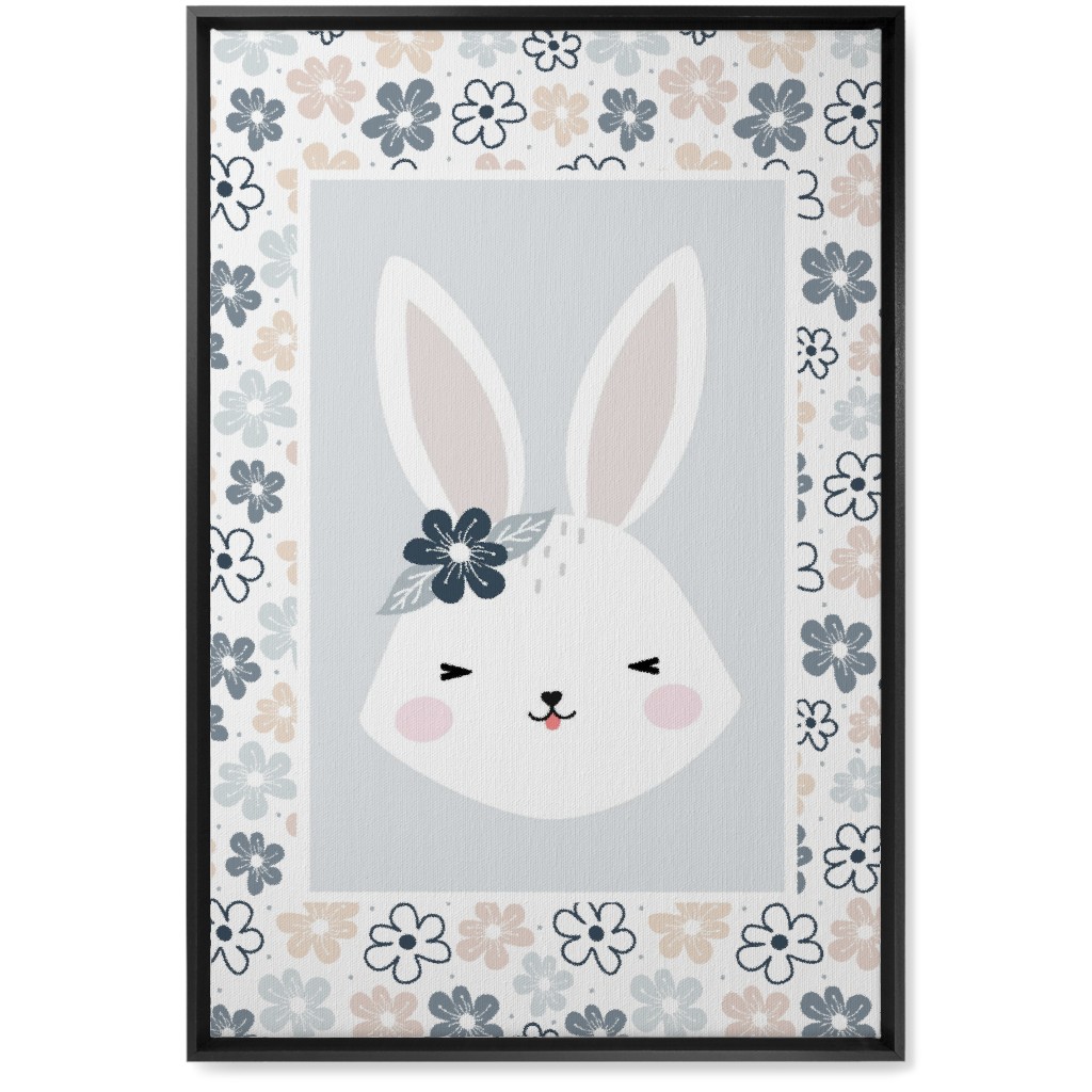 Spring Baby Girl Bunny - Neutral Soft Palette Wall Art, Black, Single piece, Canvas, 20x30, Blue