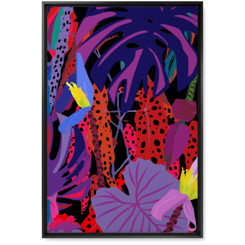 Neon Night Tropical Garden - Purple Wall Art, Black, Single piece, Canvas, 20x30, Purple