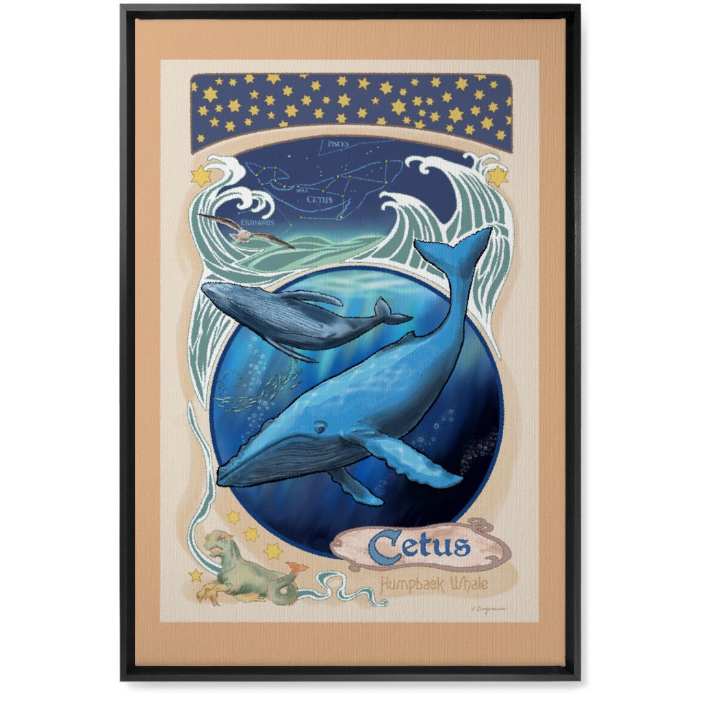 Art Nouveau Humpback Whale Wall Art, Black, Single piece, Canvas, 20x30, Blue