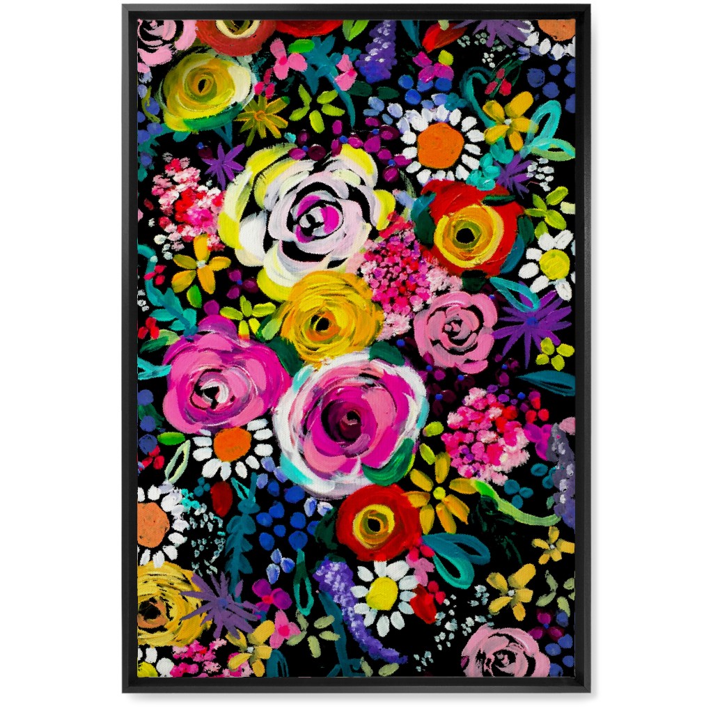 Les Fleurs Floral Painting Wall Art, Black, Single piece, Canvas, 20x30, Multicolor