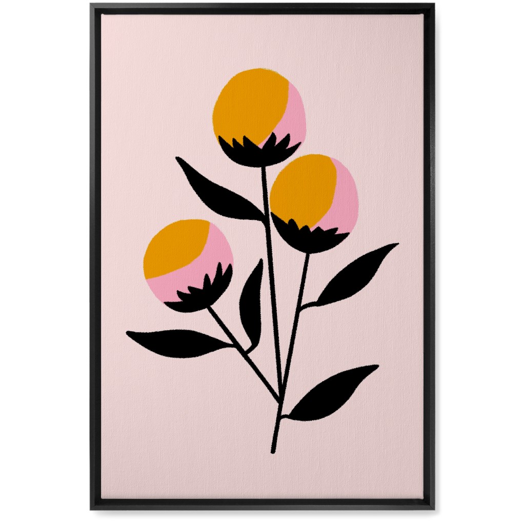 Cotton Candy Flowers - Pink and Orange Wall Art, Black, Single piece, Canvas, 20x30, Multicolor