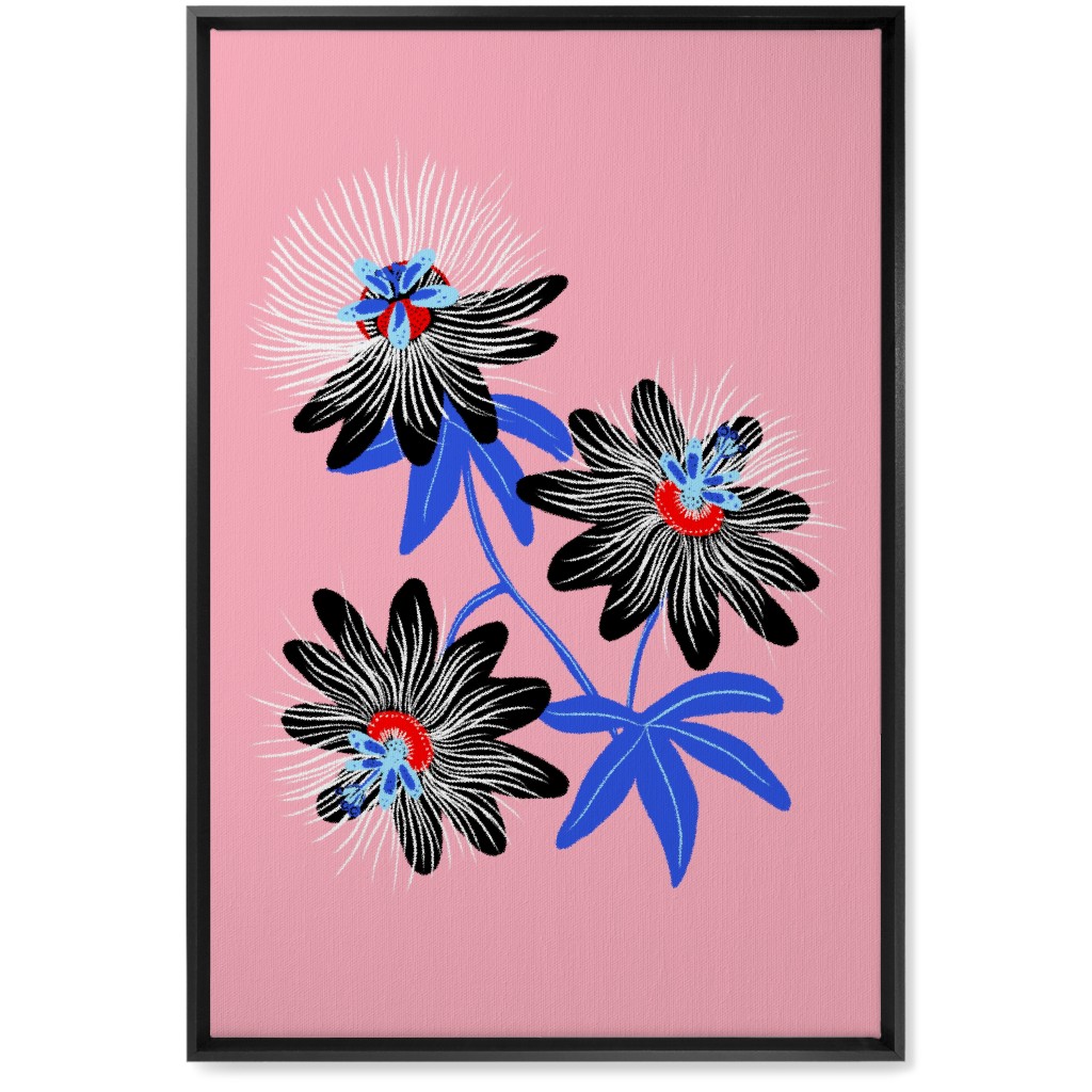 Passion Flower - Multi on Pink Wall Art, Black, Single piece, Canvas, 20x30, Pink, Bright Pink