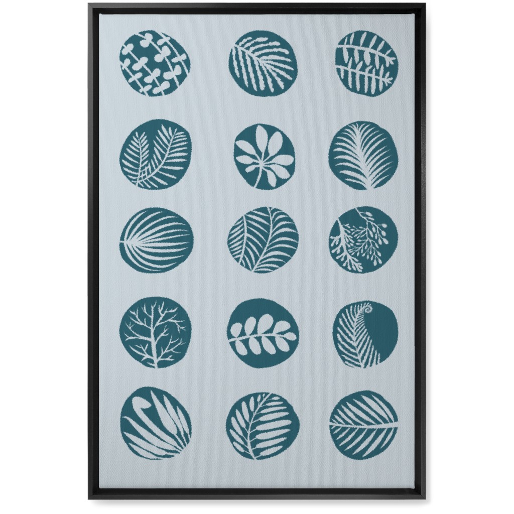 15 Round Leaves - Blue Wall Art, Black, Single piece, Canvas, 20x30, Blue