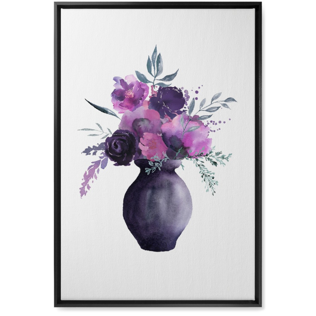 Flowers in a Vase Wall Art, Black, Single piece, Canvas, 20x30, Purple