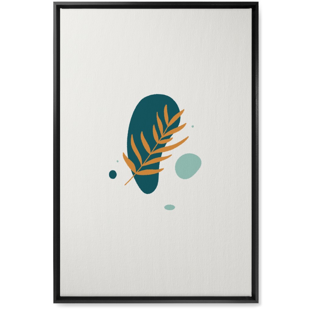 Shapes and Fern Leaf V Wall Art, Black, Single piece, Canvas, 20x30, Green, Ink Spot