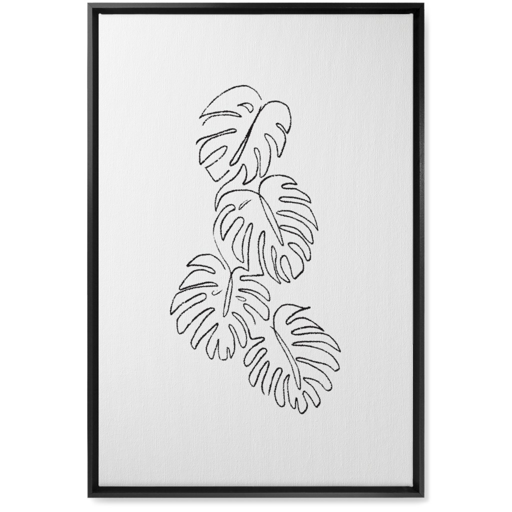 Monstera Leaf Line Art - Black and White Wall Art, Black, Single piece, Canvas, 20x30, White, White