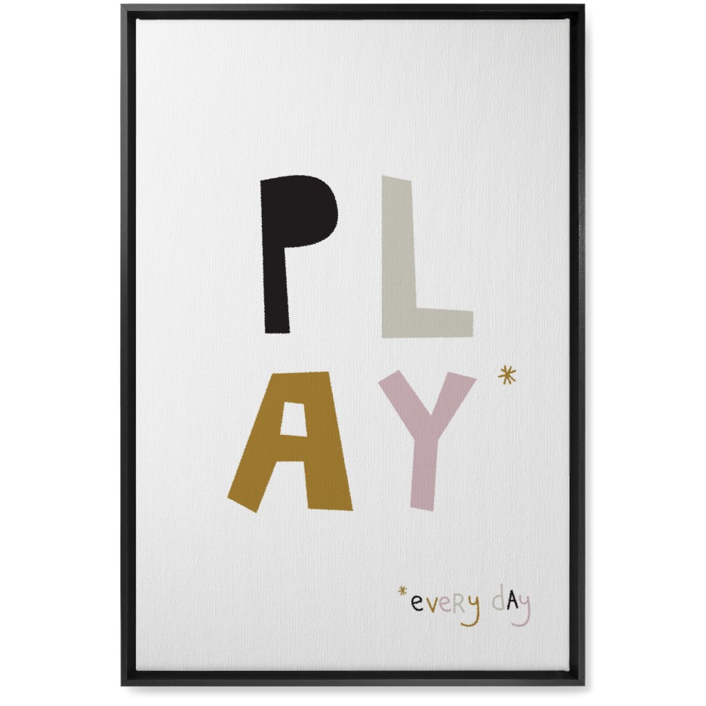 Play Typography - Neutral With Pink Wall Art, Black, Single piece, Canvas, 20x30, Multicolor