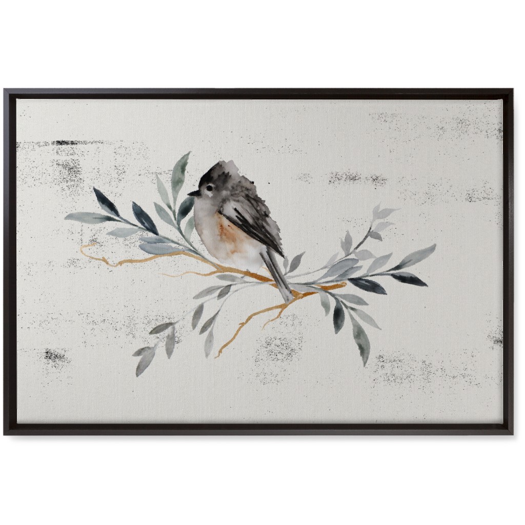 Winter Bird on Branch - Blue Wall Art, Black, Single piece, Canvas, 20x30, Gray, Gray