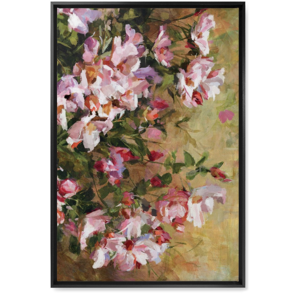 Wild Roses Painting - Pink Wall Art, Black, Single piece, Canvas, 20x30, Pink, Bright Pink