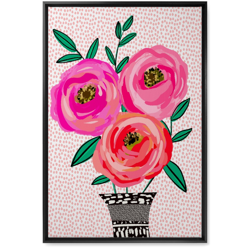 Happy Day Florals - Pink Wall Art, Black, Single piece, Canvas, 20x30, Pink