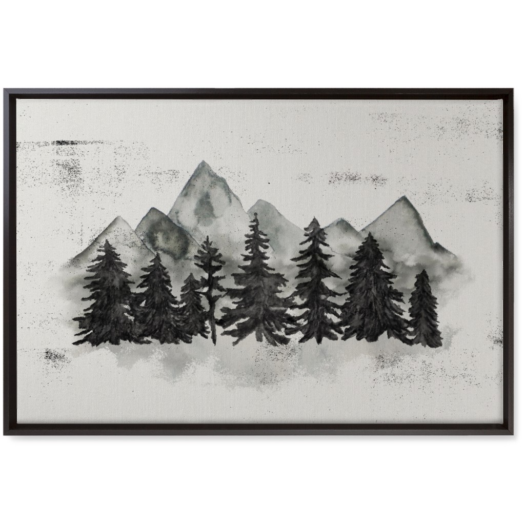 Pines and Mountains - Gray Wall Art, Black, Single piece, Canvas, 20x30, Black